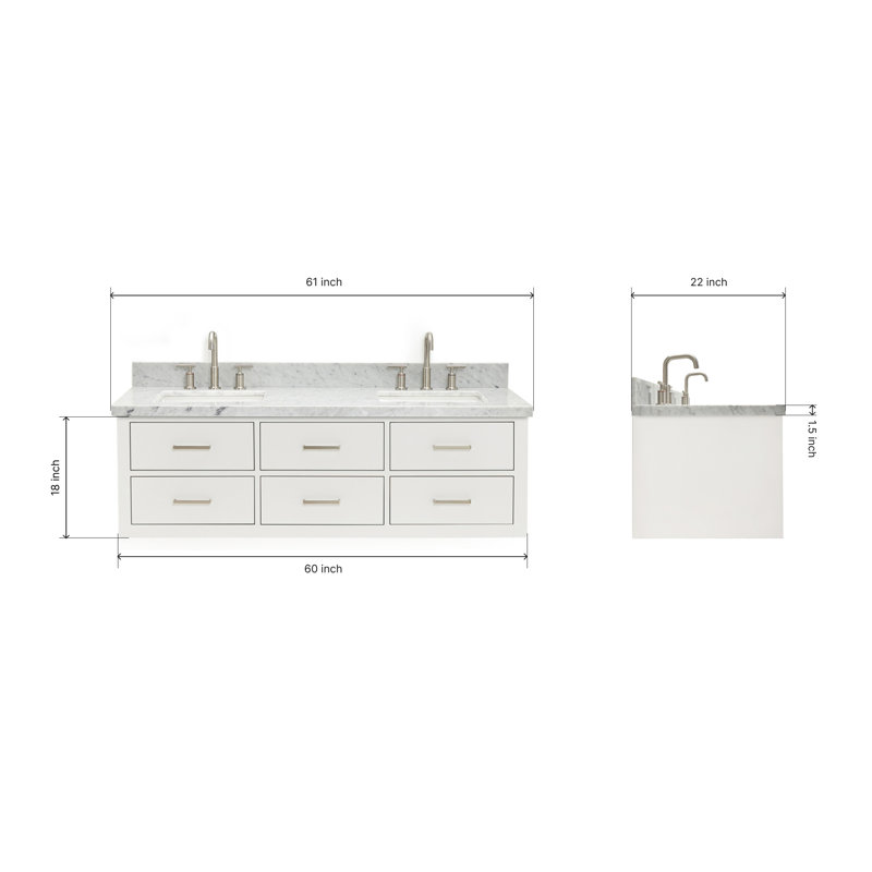 73'' W Double Vanity, Gray, Brushed Nickel, 61"