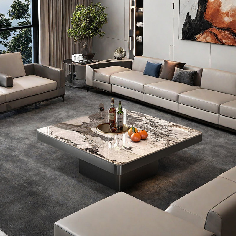 Luxury-Style Square Granite Slab Coffee Table
