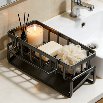 Sponge Holder For Kitchen Sink - Self-Draining Sink Caddy With Brush And Dishcloth Holders, Stainless Steel Kitchen Organizer For Countertop