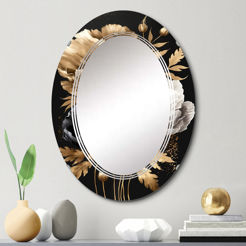 Golden Gothic Floral Bouquet I - Miroir mural floral, 30 po x 20 po