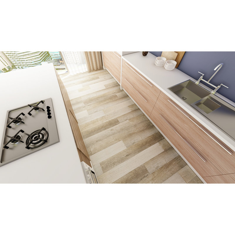 Capitola SPC Vinyl Floor Tiles - 4mm x 7 in x 48 in with 20mil Wear Layer and I4F Click Locking EVA Backing Flooring Planks, 30 sqft/Case, Surrey Beige