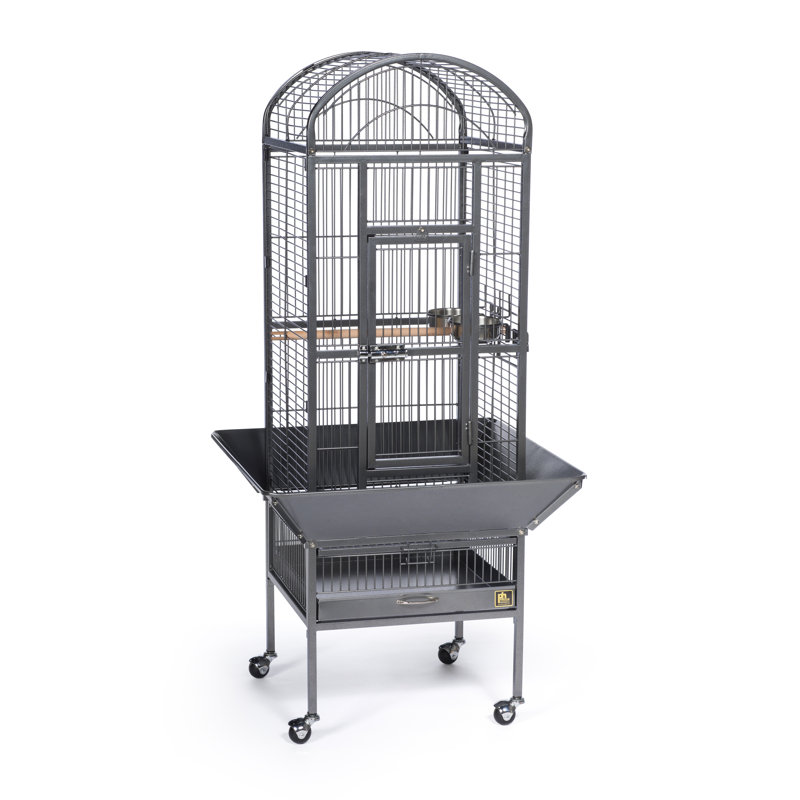 Black Hammertone Steel Dome Top Bird Cage with Wheels