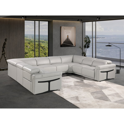 Stanwinn 8 – Piece 4 Power Reclining Top Grain Italian Leather Sectional with Power Headrest