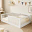 Lit double sur pied en bois Montessori avec garde-corps, lit de jour convertible 3-en-1 en lit plateforme pour enfants, cadre de lit multifonctionnel pour chambre de garçon, blanc-509366477-509366478