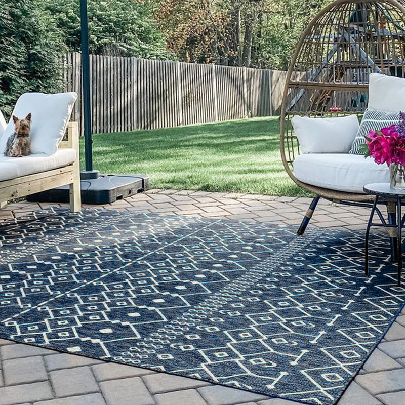 Tapis d'intérieur / extérieur bleu Marshanna, Rectangle 3 pi 11 po x 5 pi 3 po