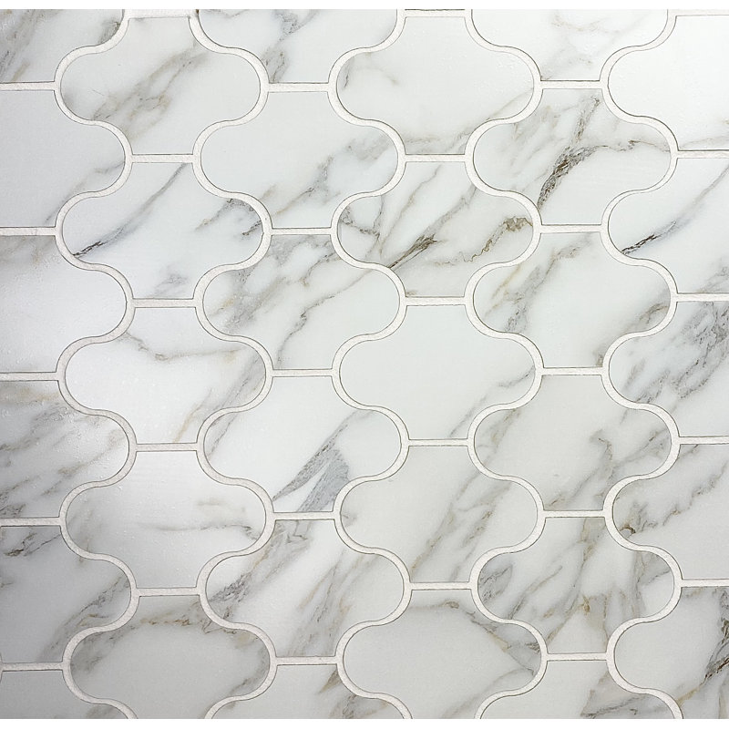 Carreau de mosaïque murale en verre 4 po x 5 po Tuscan Design, Or Calacatta / filons gris