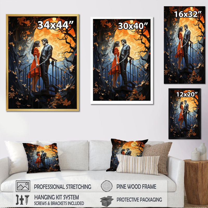 «Couple Romance To The Sky I», reproduction d'art sur toile, Cadre flottant noir, H 32 po x l 16 po x P 1 po