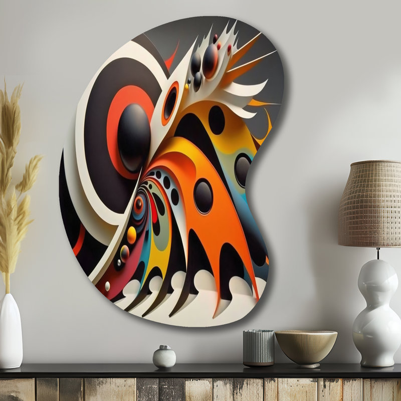 Minimalist Colorful Spheres And Waves VII - Modern Geometric Boom Shape - Art mural métallique asymétrique, H 39 po x l 28 po