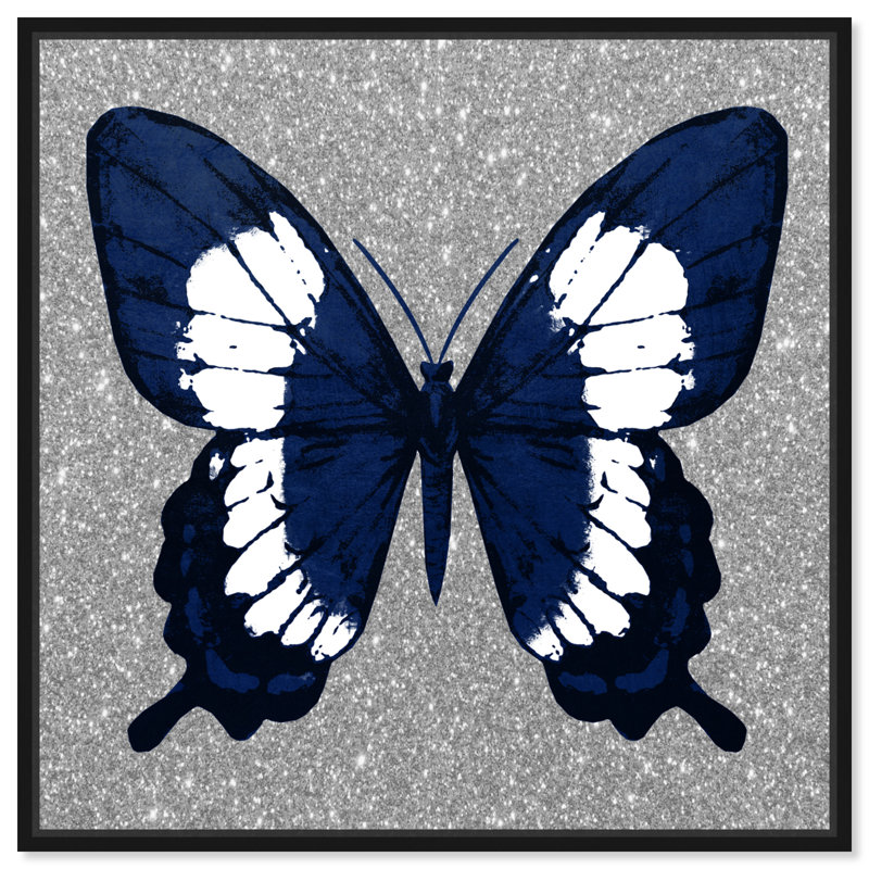 Animaux, papillon et paillettes - Insectes, H 20 po x l 20 po x 1,5 po, Toile avec cadre noir
