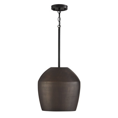 12.5" W x 14" H 1-Light Handcrafted Terracotta Pendant in Matte Black
