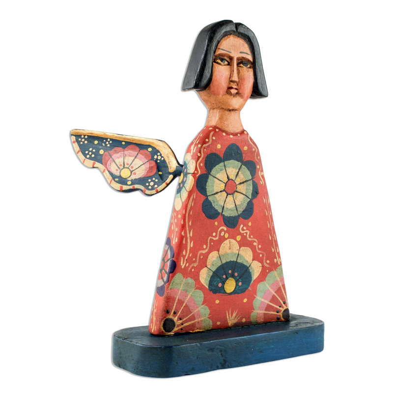 Figurine angélique fleurs et bois