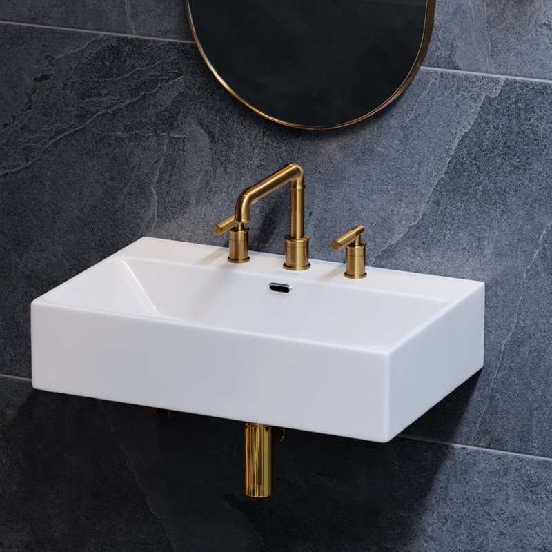 Lavabo de salle de bain mural rectangulaire 24 "avec trous espacés 8" Claire