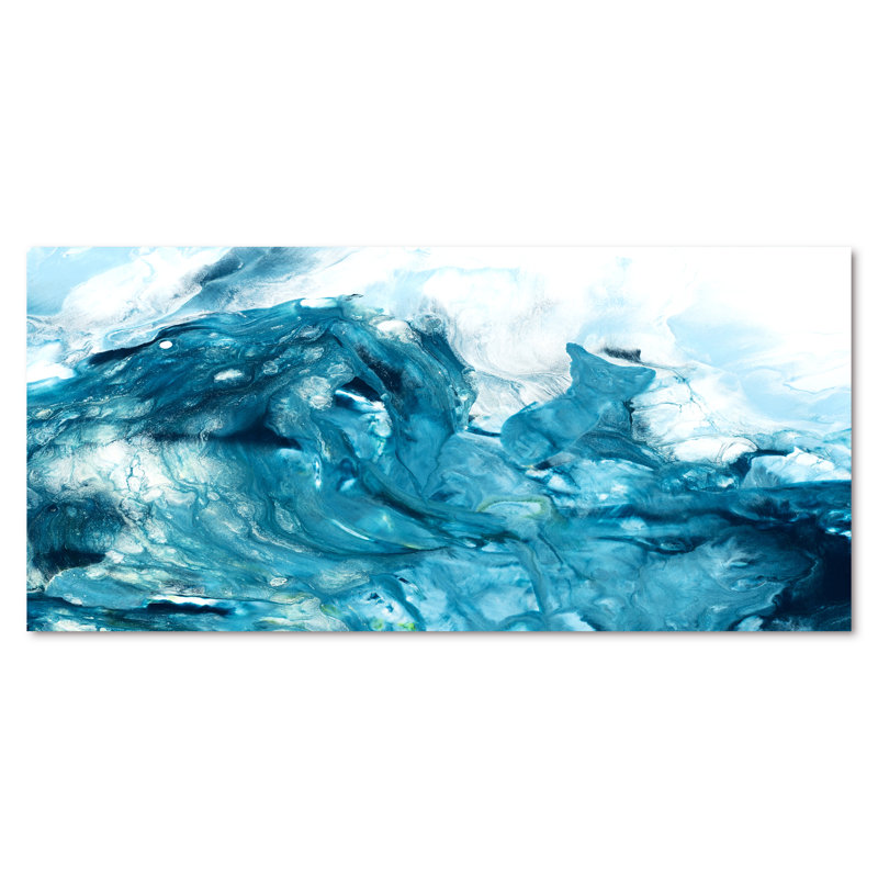 Art turquoise liquide - peinture sur toile, H 28 po x l 60 po, Toile tendue