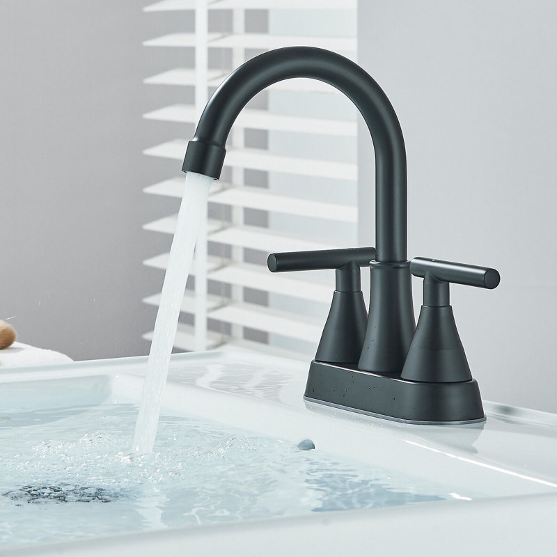 Robinet de salle de bain à fixation sur le comptoir à 2 poignées avec bonde, Noir mat