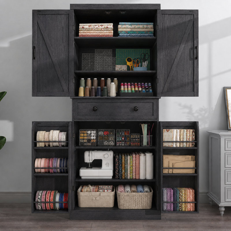 Armoire de rangement pour couture et loisirs créatifs de 183 cm de haut avec étagères réglables, armoire multifonctionnelle pour atelier de couture ou bureau à domicile, noire