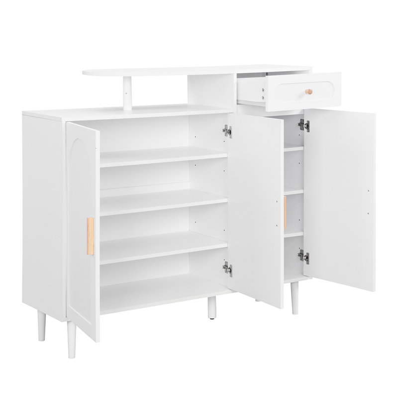 Armoire à chaussures élégante avec portes arquées et tiroir, Blanc