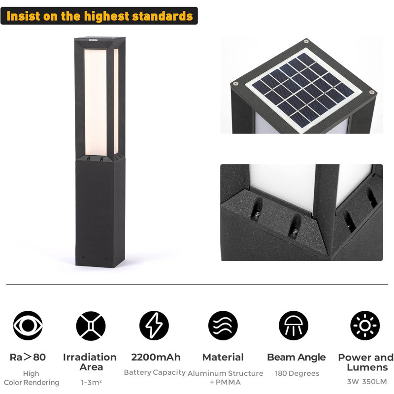 Modern Black Aluminum LED Pathway Light with Frosted Panel