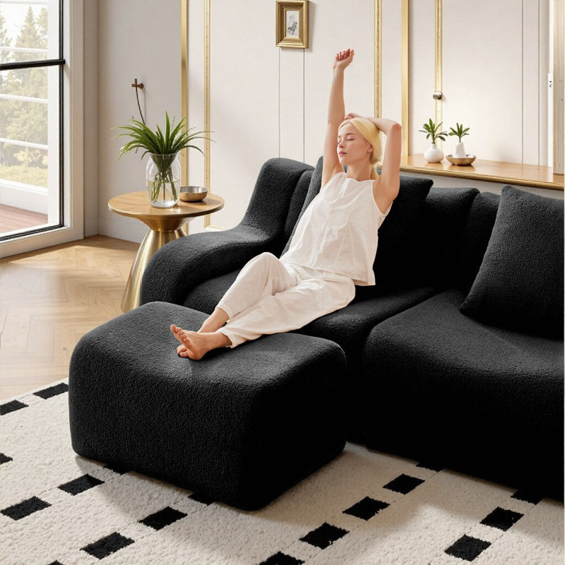 Canapé modulaire moelleux en tissu moelleux: aucun assemblage de chaise en forme de U avec base antidérapante et confort en nuage