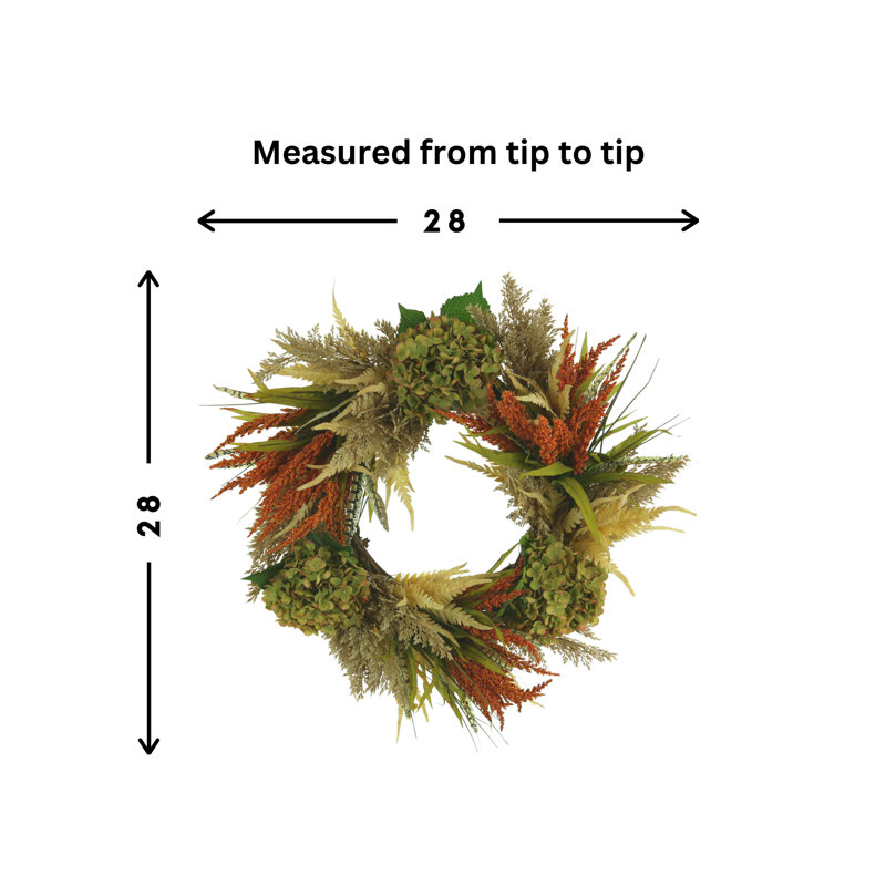 28'' Fall Wreath with Hydrangeas and Heather