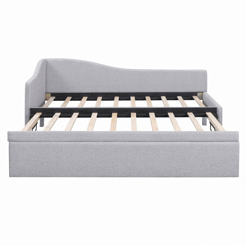 Elegant Upholstered Daybed, Bed Frame With Pop Up Trundle, Gray