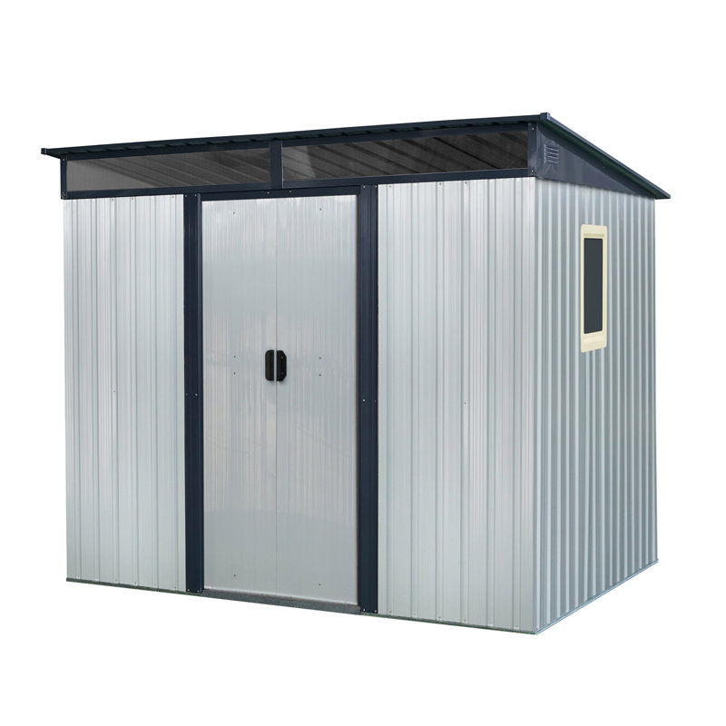 Remise d'extérieur en métal pour la pelouse, 8 pi x 6 pi, avec résistance et système de ventilation, tablette de fenêtre, commode spacieuse