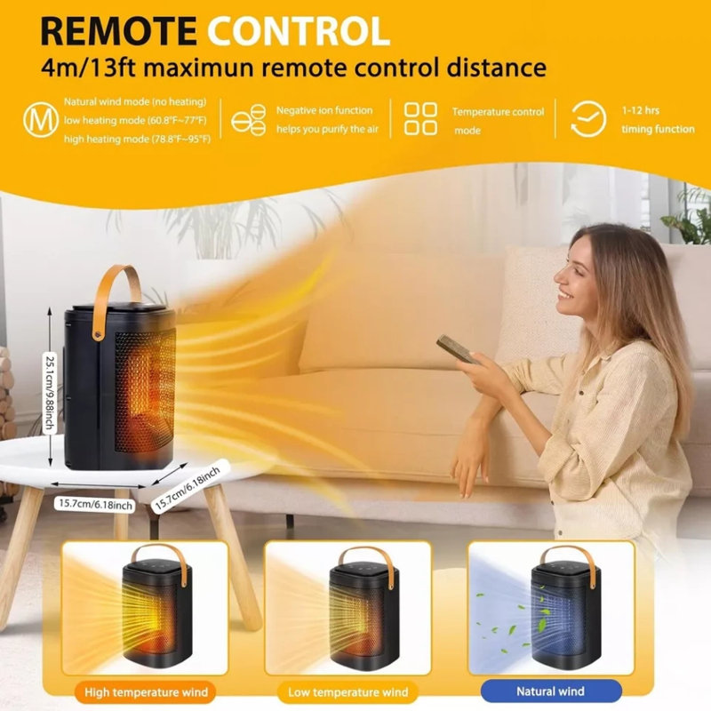 Portable Space Heater Indoor 1500w 2s Fast Heating 70° Oscillating Ceramic Heater