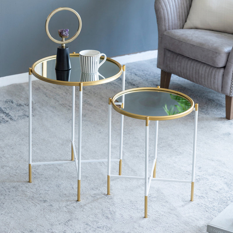 Ensemble de 2 tables d'appoint à miroir, Blanc