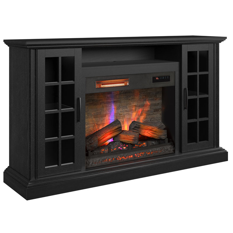 duraflame® Electric Fireplace Media Mantel for TVs up to 65 inches and Farmhouse Storage Cabinets, Black Embossed Ash