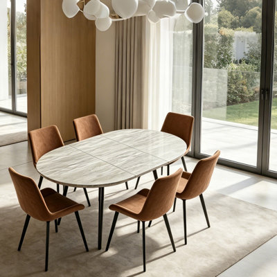 Kitchen Dining Set, 43'' to 59'' Extendable Dining Table With Upholstered Dining Chair(Table, 6Chairs)