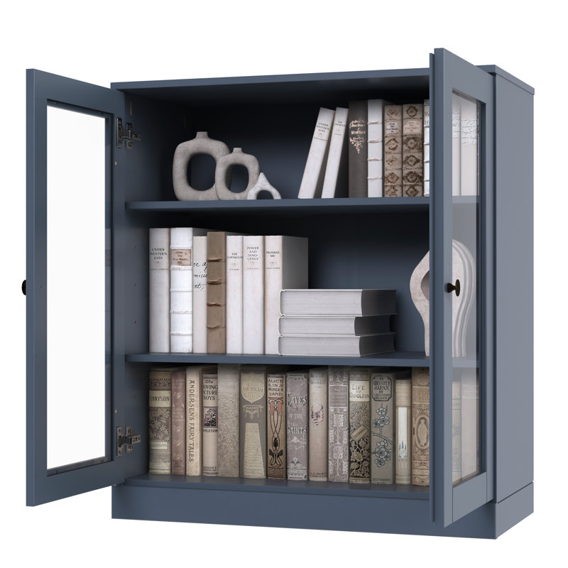 Palace Imports 100% Solid Wood Short Bookcase with Glass Doors, Adjustable Shelves, Modular Storage Bookshelf, 32" W x 35.75" H