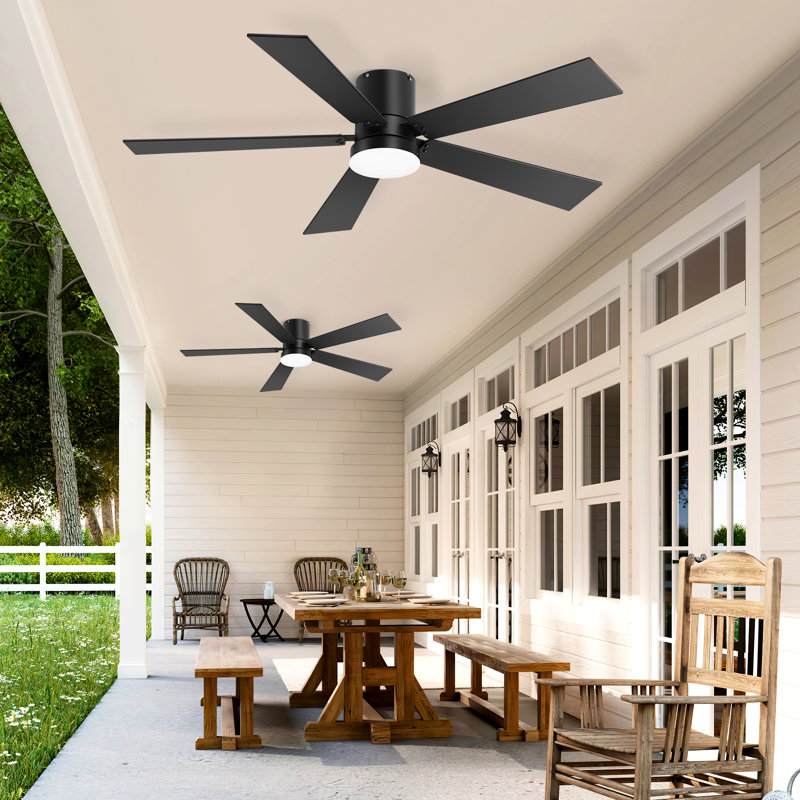 2 Pack 42 Inch Black Ceiling Fans with Lights, Flush Mount Ceiling Fan with Remote Control, 6-Speed Reversible DC Motor, Ceiling Fan for Bedroom, Living Room & Covered Outdoor