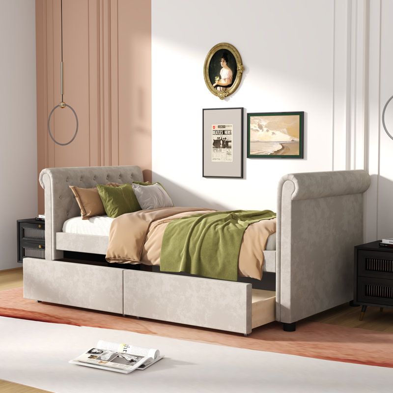 Lit de jour avec couchette Khaza, Beige