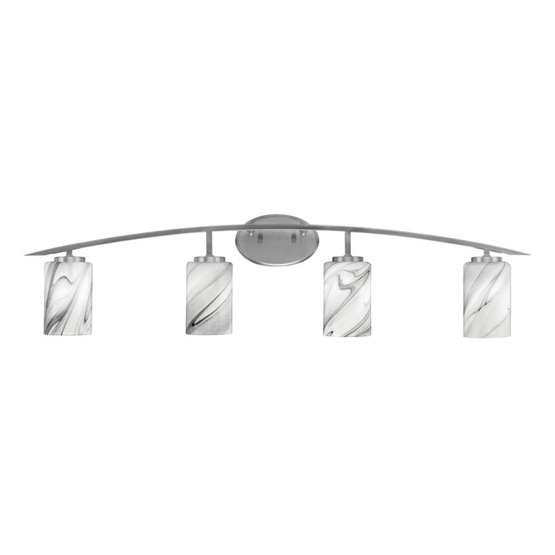 Barre d'éclairage de salle de bain 4 lumières avec verre tourbillon onyx 4 po Kurve, Argent