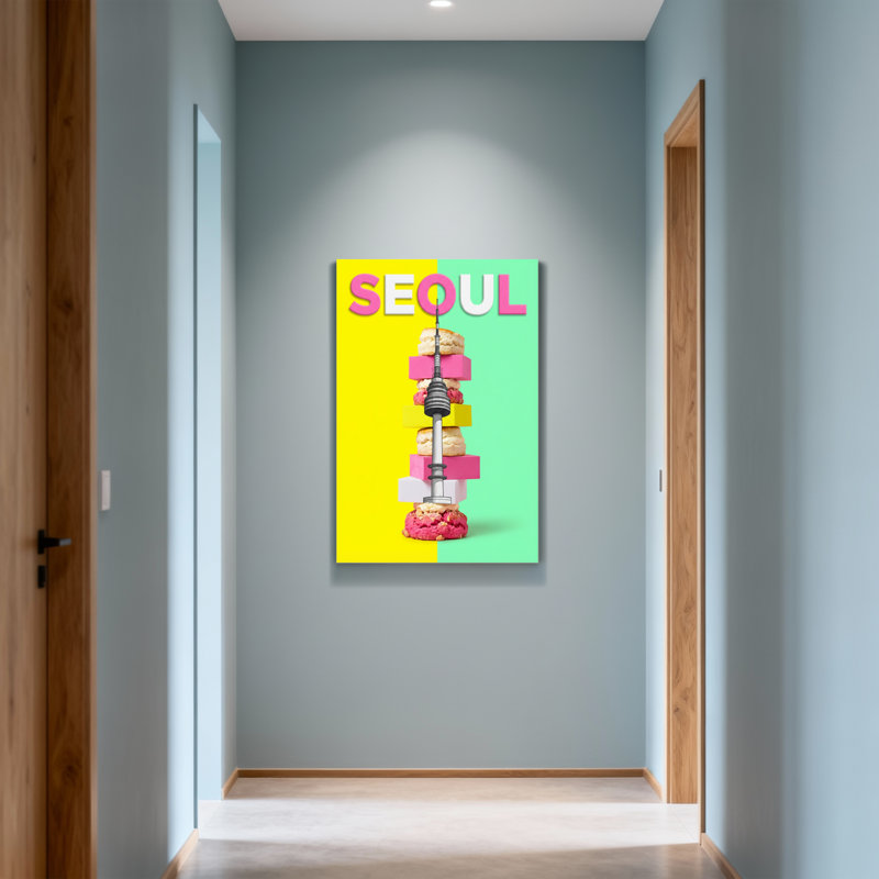 Scènes et paysages urbains, tour de Séoul, H 18 po x l 12 po