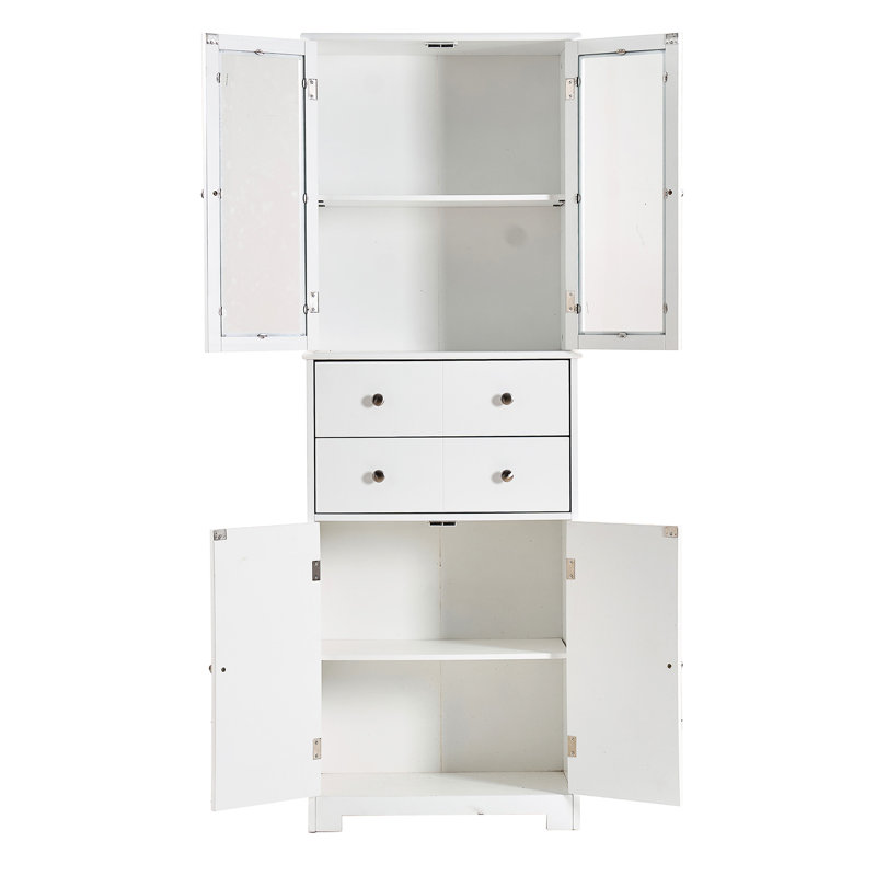 White Kitchen Storage Cabinet With Two Glass Doors, Drawer, And Shelves - 24" W X 12" D 67" H, To Tall Pantry Drawer Ideal For Storing Small Snack Packs | Assembly Guide