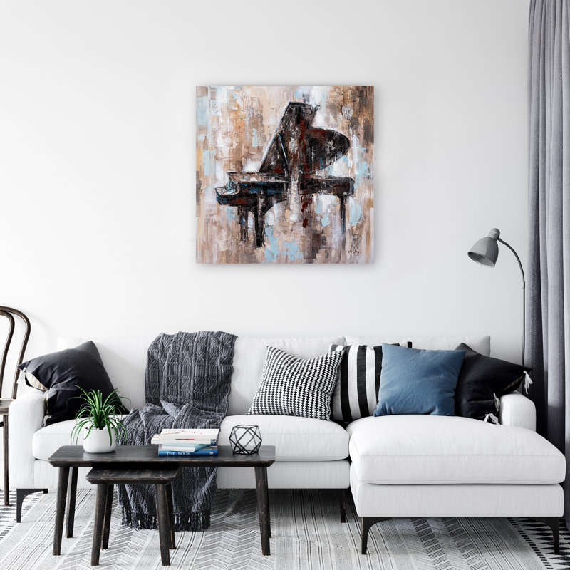 Piano brun - peinture sur toile tendue, H 30 po x l 30 po x P 1,5 po