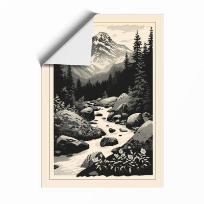 Mountains at Stillness Scandinavian - Framed Print