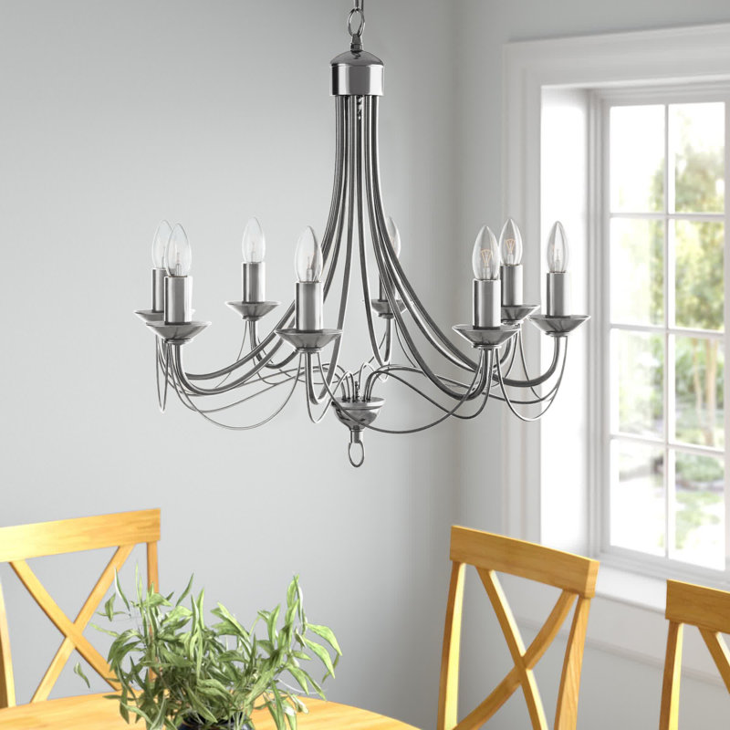 Lustre 8 lumières façon bougie Arness, Argent satiné