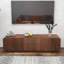 Meuble télé 58 po en bois avec rangement, console de télévision avec 2 tiroirs et portes d'armoire, centre de divertissement avec motif sculptural Wave-892988360