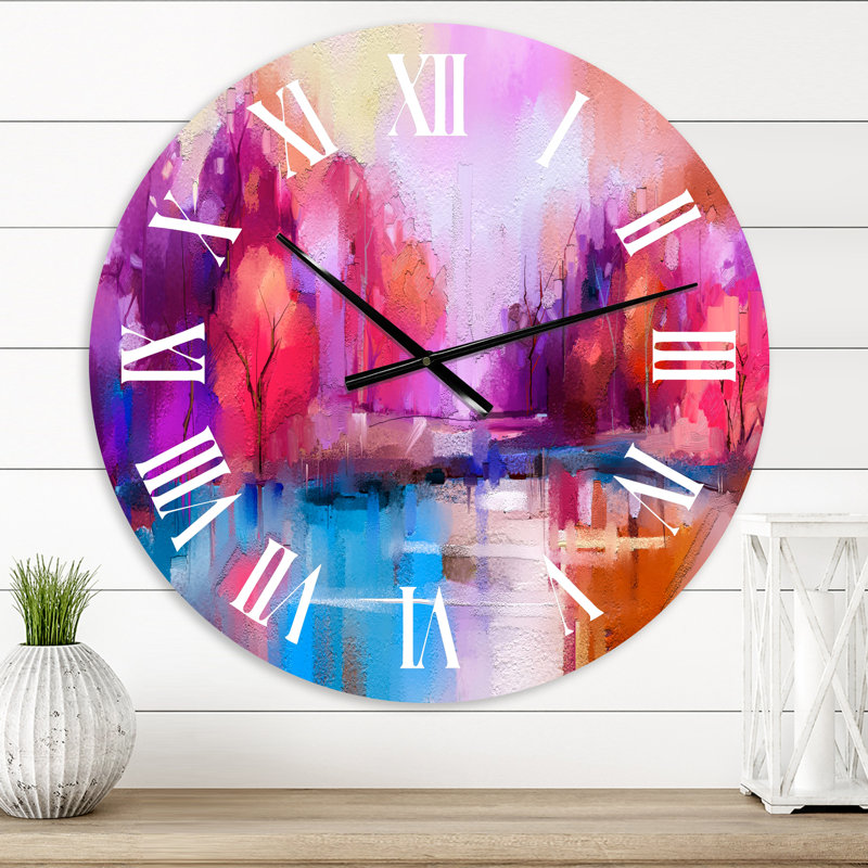 Colorful Autumn Forest By Lakeside - Horloge murale moderne, Moyen