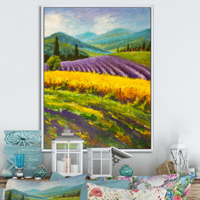 Paysage de lavande italienne - peinture sur toile encadrée
