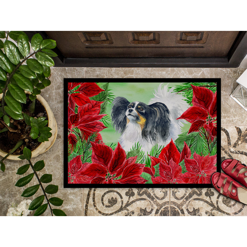 Tapis de porte pour l’extérieur antidérapant papillon poinsettas, Rectangle 2 pi x 3 pi