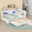 Lit de jour double en bois avec DEL, USB, tablettes de rangement et lit gigogne simple-407820031