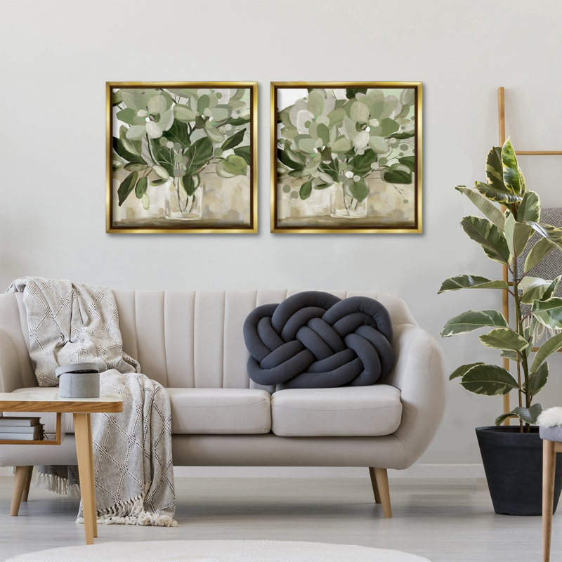 Ensemble de 2 toiles flottantes encadrées Modern Earth Tone Bouquets, design par Carol Robinson, H 25 po x l 25 po
