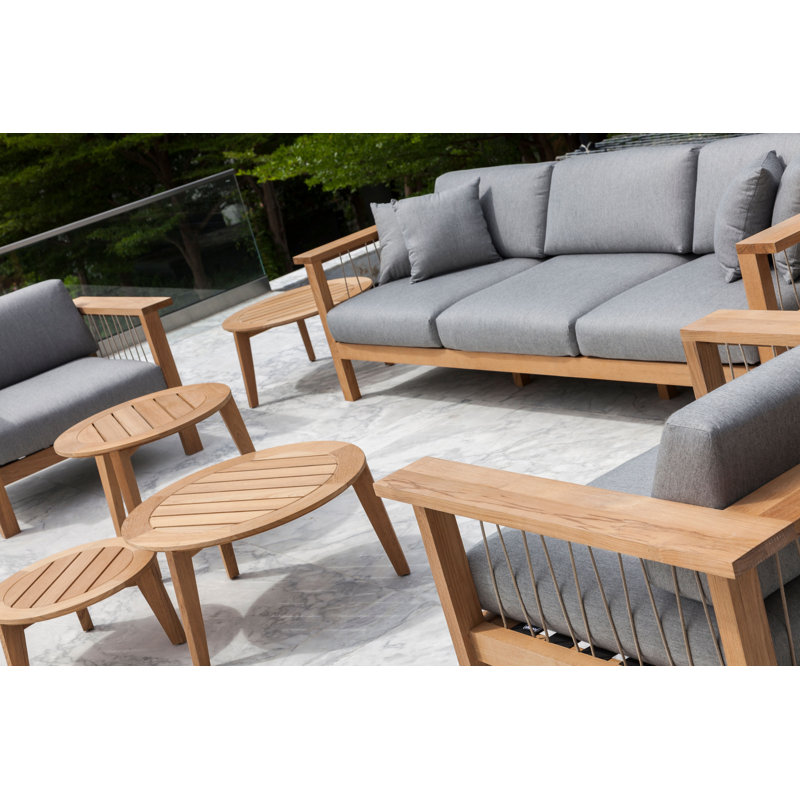 Maro Outdoor 4 - Piece Teak Conversation Set, Charcoal Chine, 20.56" Diameter x 20.56" W x 10.25" H