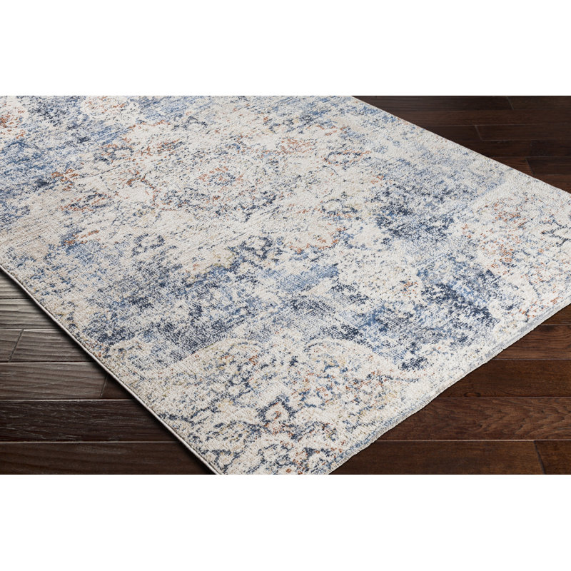 Hoisington Floral Ivory/Navy Area Rug, Rectangle 2' x 3'