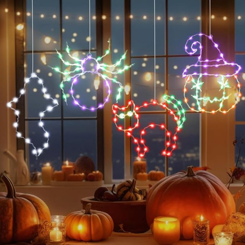 Ensemble de 4 guirlandes lumineuses d'Halloween pour fenêtres d'intérieur