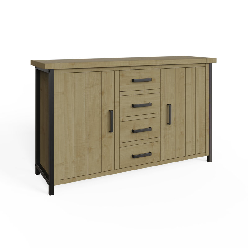 San Diego 2 Door 4 Drawer Sideboard Buffet. Solid Pine. Metal Reinforced Frame