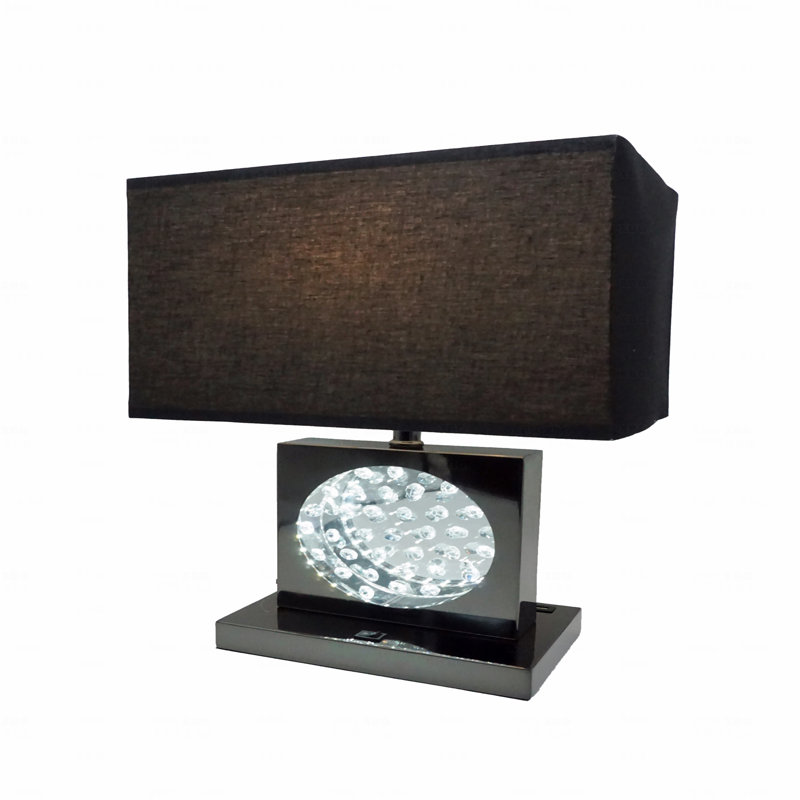 1Pc Luxury Crystal Accent Table Lamp Nickel Led Light Touch Lamp Rectangular Shade, Gray, Black