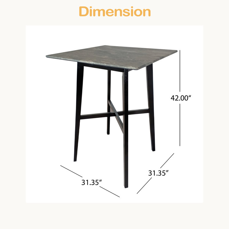 Table de salle à manger à hauteur de bar moderne 42 po, pieds en bois d'hévéa et plateau en stratifié, finition marbre Paladina